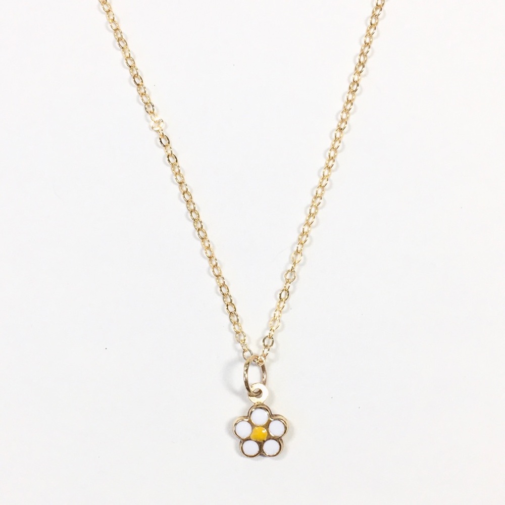 14k Gold Tiny Dainty Daisy Flower Charm Necklace